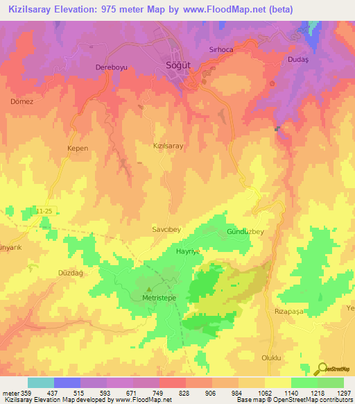 Kizilsaray,Turkey Elevation Map