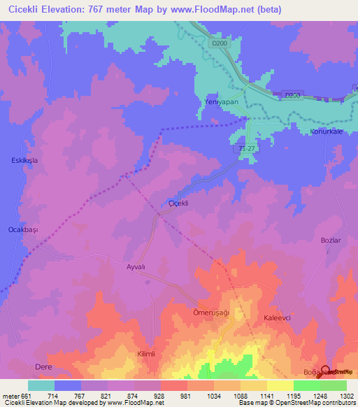 Cicekli,Turkey Elevation Map