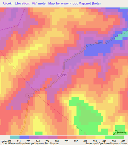 Cicekli,Turkey Elevation Map