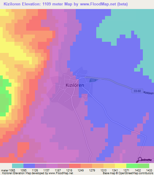 Kiziloren,Turkey Elevation Map