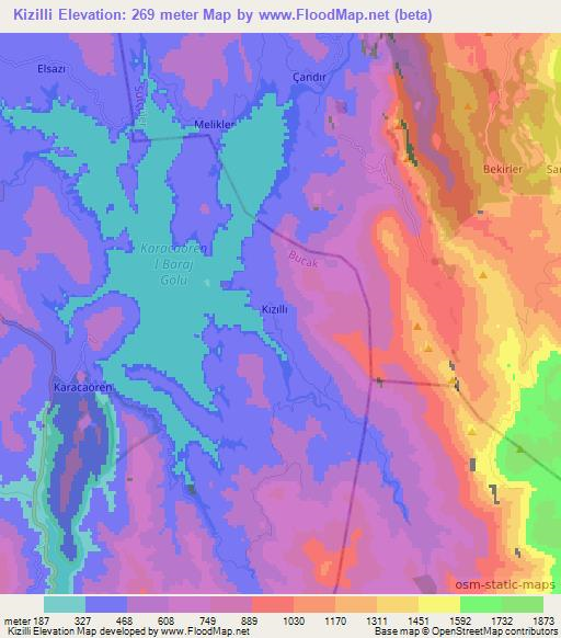 Kizilli,Turkey Elevation Map