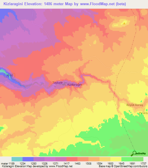 Kizlaragini,Turkey Elevation Map