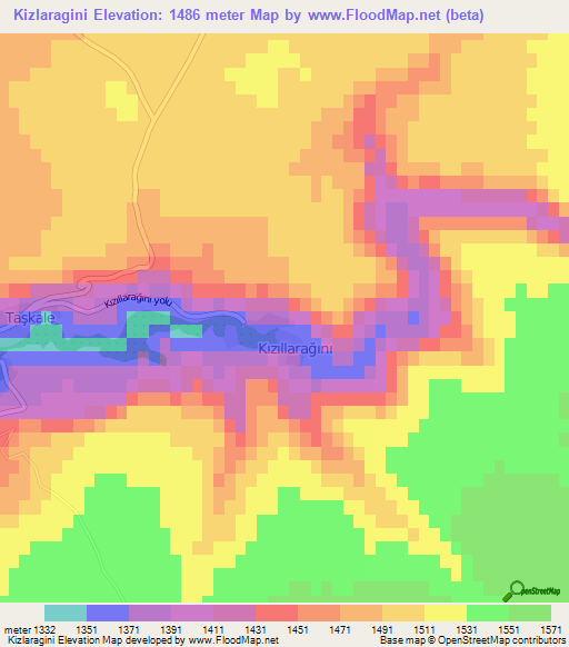 Kizlaragini,Turkey Elevation Map