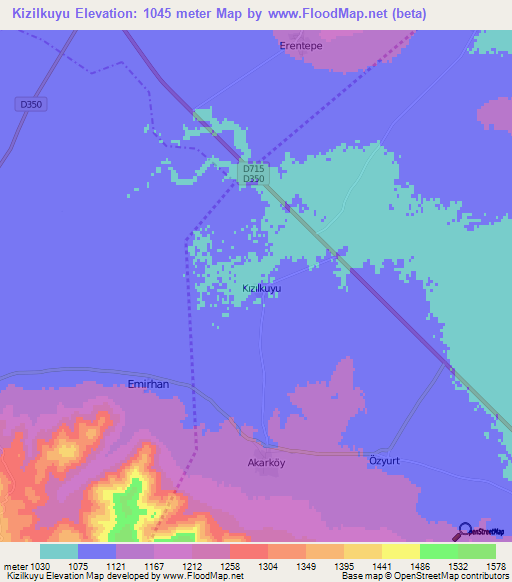 Kizilkuyu,Turkey Elevation Map