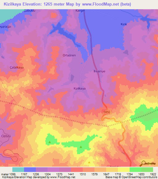 Kizilkaya,Turkey Elevation Map