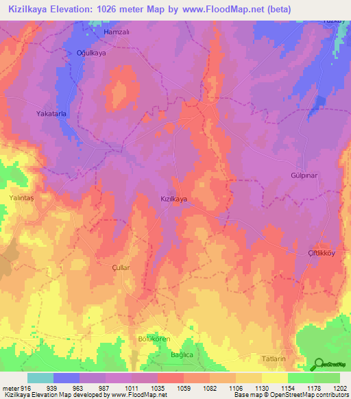 Kizilkaya,Turkey Elevation Map