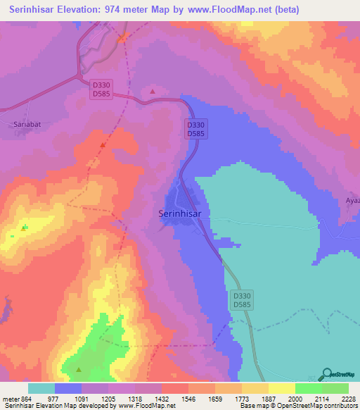 Serinhisar,Turkey Elevation Map