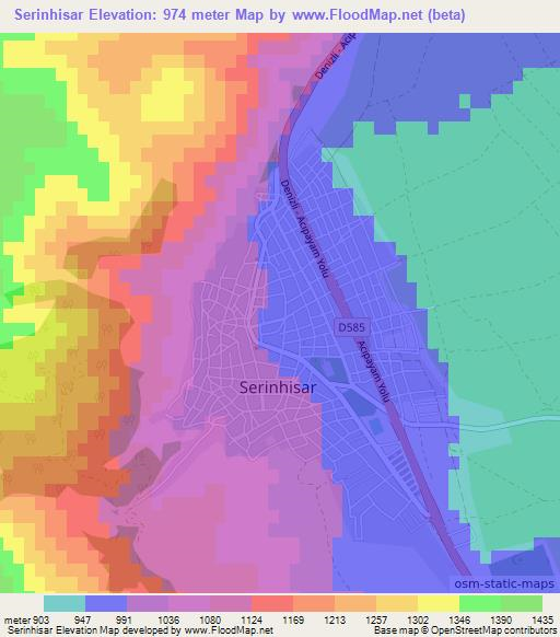 Serinhisar,Turkey Elevation Map