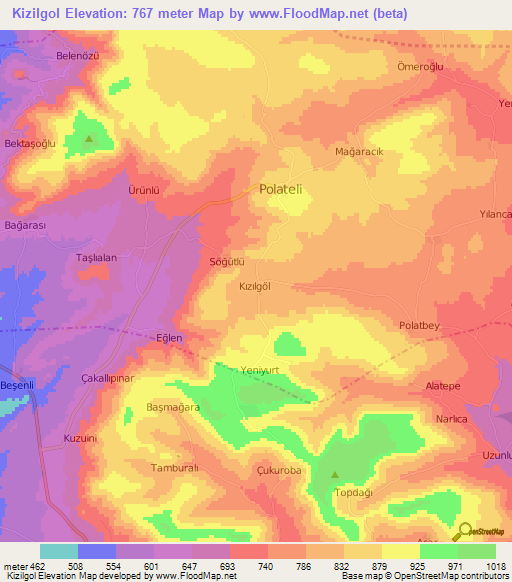 Kizilgol,Turkey Elevation Map