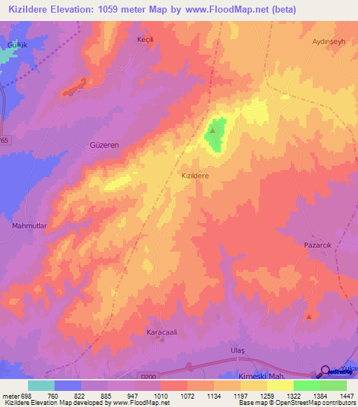 Kizildere,Turkey Elevation Map