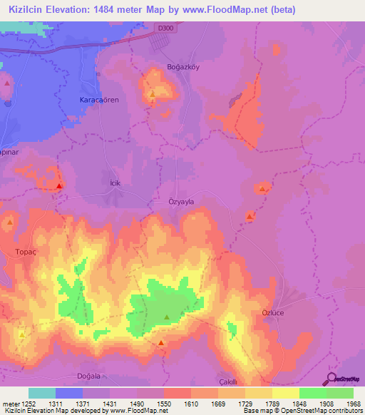 Kizilcin,Turkey Elevation Map