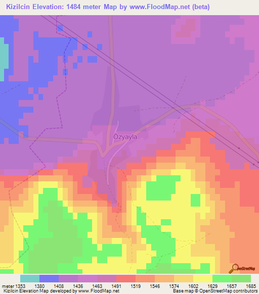 Kizilcin,Turkey Elevation Map