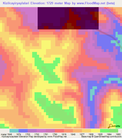 Kizilcayiryaylalari,Turkey Elevation Map