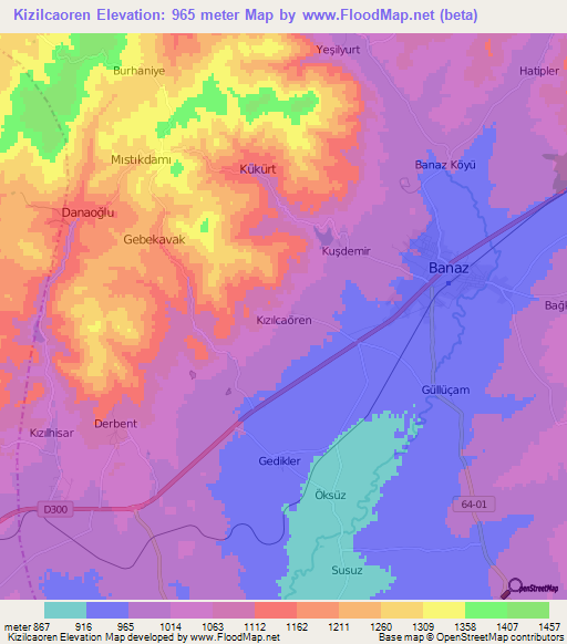 Kizilcaoren,Turkey Elevation Map