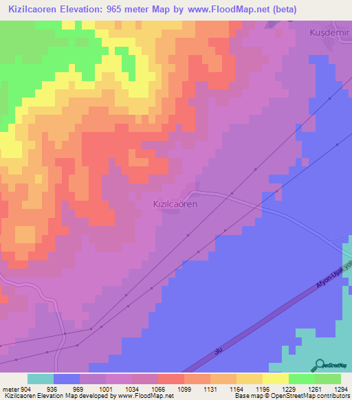 Kizilcaoren,Turkey Elevation Map