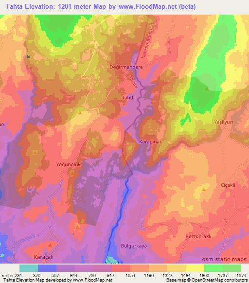 Tahta,Turkey Elevation Map