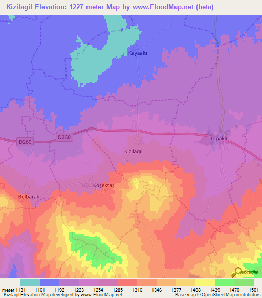 Kizilagil,Turkey Elevation Map