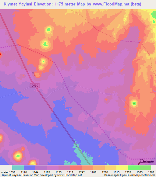 Kiymet Yaylasi,Turkey Elevation Map