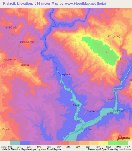 Kislacik,Turkey Elevation Map