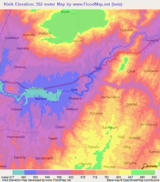 Kisik,Turkey Elevation Map