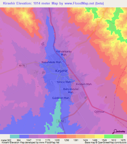 Kirsehir,Turkey Elevation Map