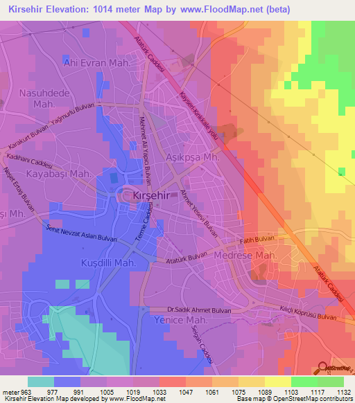 Kirsehir,Turkey Elevation Map