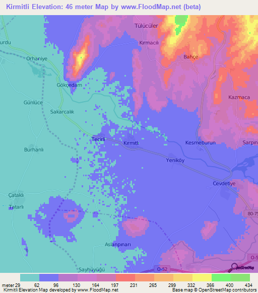 Kirmitli,Turkey Elevation Map