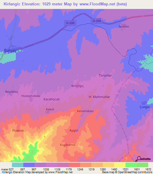 Kirlangic,Turkey Elevation Map