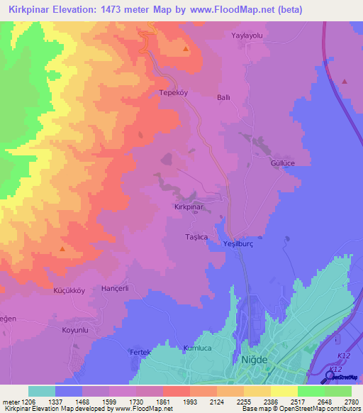 Kirkpinar,Turkey Elevation Map