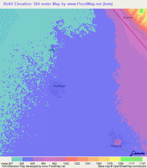 Kirkil,Turkey Elevation Map