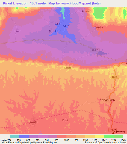 Kirkat,Turkey Elevation Map