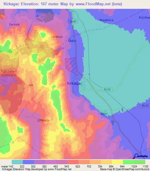 Kirkagac,Turkey Elevation Map