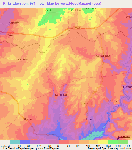 Kirka,Turkey Elevation Map