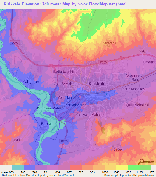 Kirikkale,Turkey Elevation Map