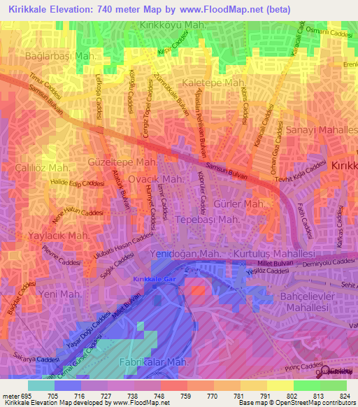 Kirikkale,Turkey Elevation Map