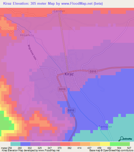 Kiraz,Turkey Elevation Map