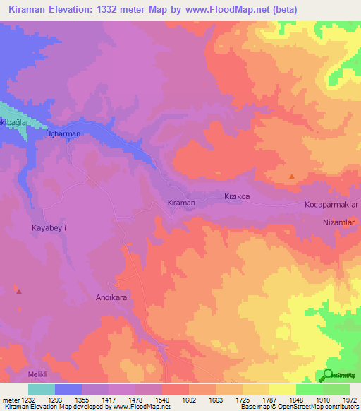 Kiraman,Turkey Elevation Map