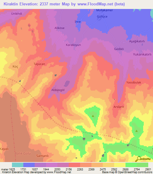 Kiraktin,Turkey Elevation Map