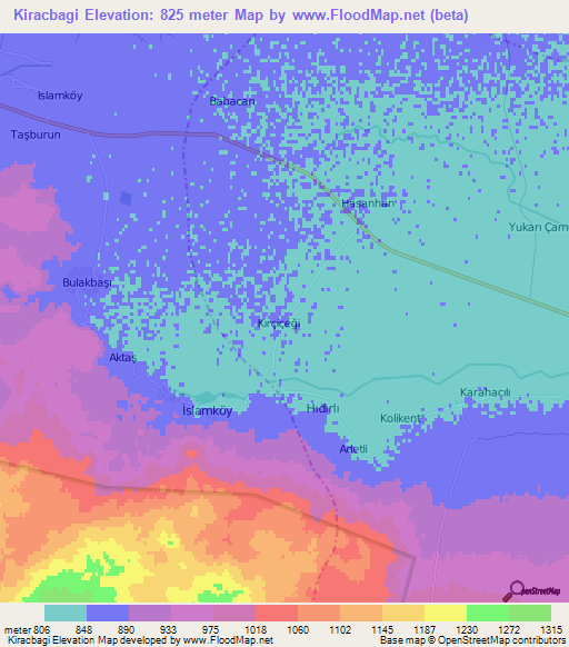 Kiracbagi,Turkey Elevation Map