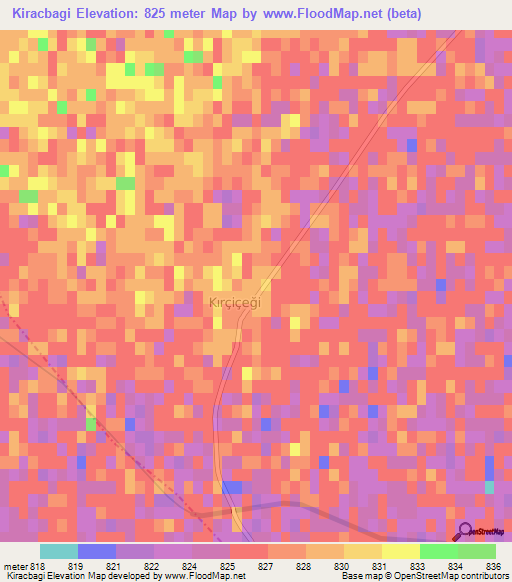 Kiracbagi,Turkey Elevation Map