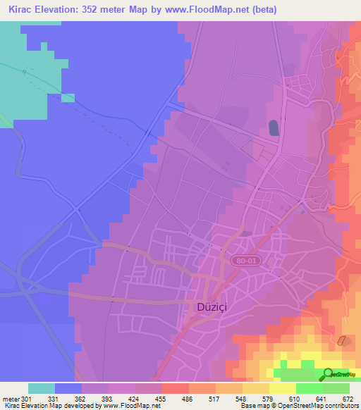 Kirac,Turkey Elevation Map