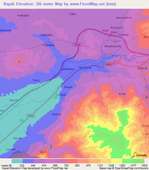 Kayali,Turkey Elevation Map