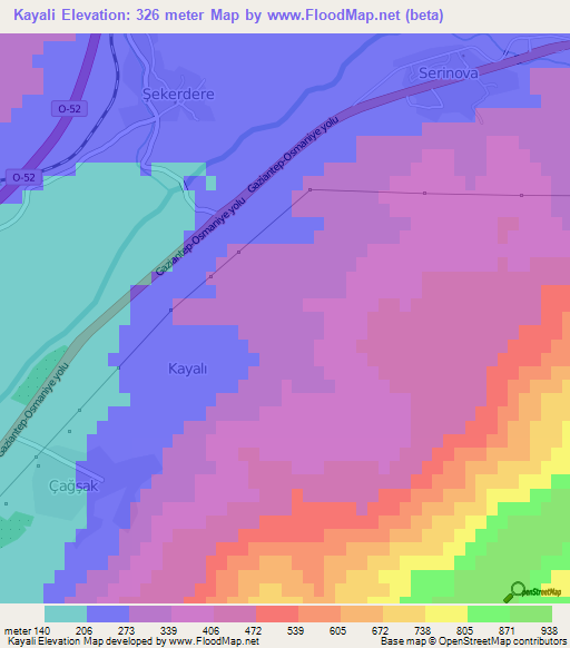 Kayali,Turkey Elevation Map