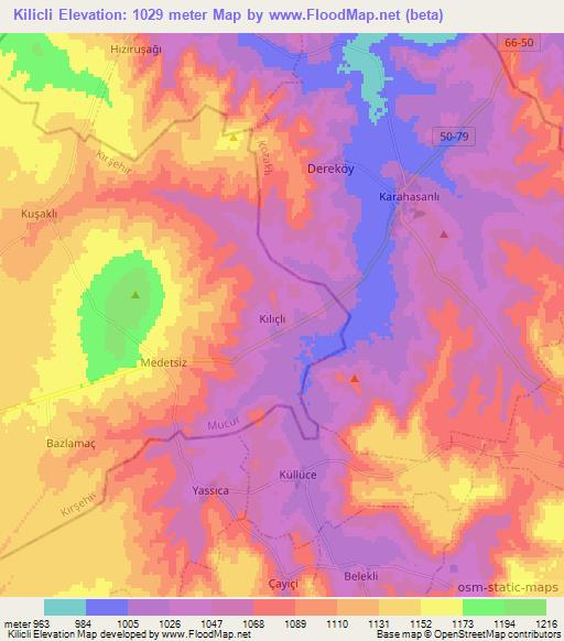 Kilicli,Turkey Elevation Map