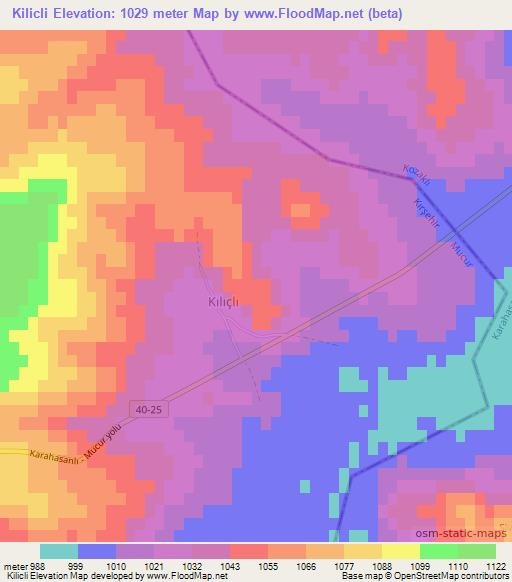 Kilicli,Turkey Elevation Map