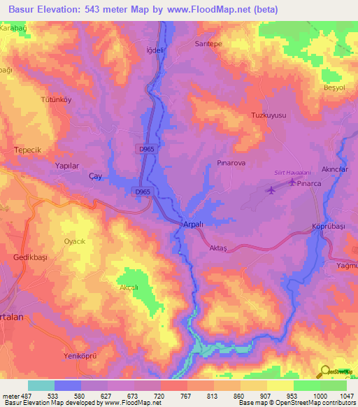 Basur,Turkey Elevation Map