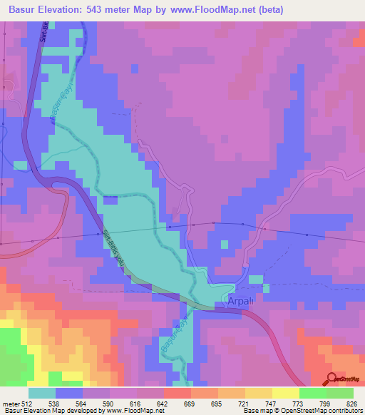 Basur,Turkey Elevation Map