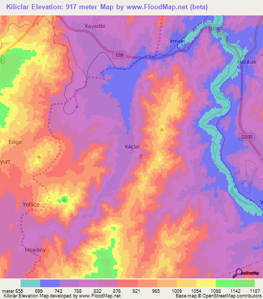 Kiliclar,Turkey Elevation Map