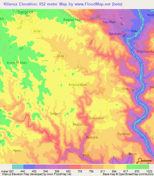 Kilavuz,Turkey Elevation Map