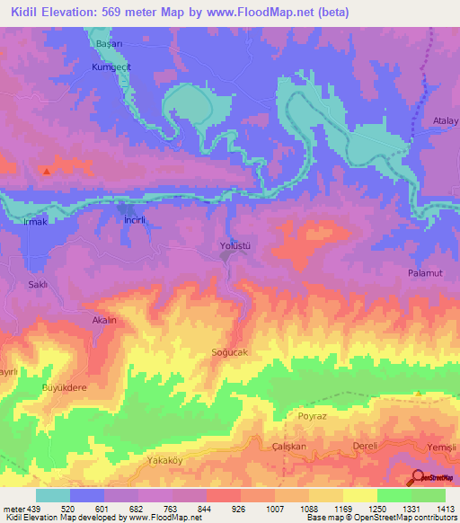 Kidil,Turkey Elevation Map